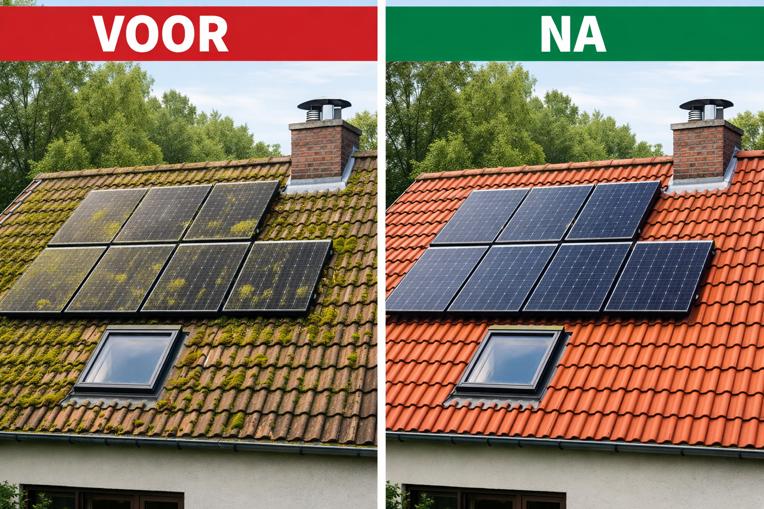 Dak ontmossen voor en na